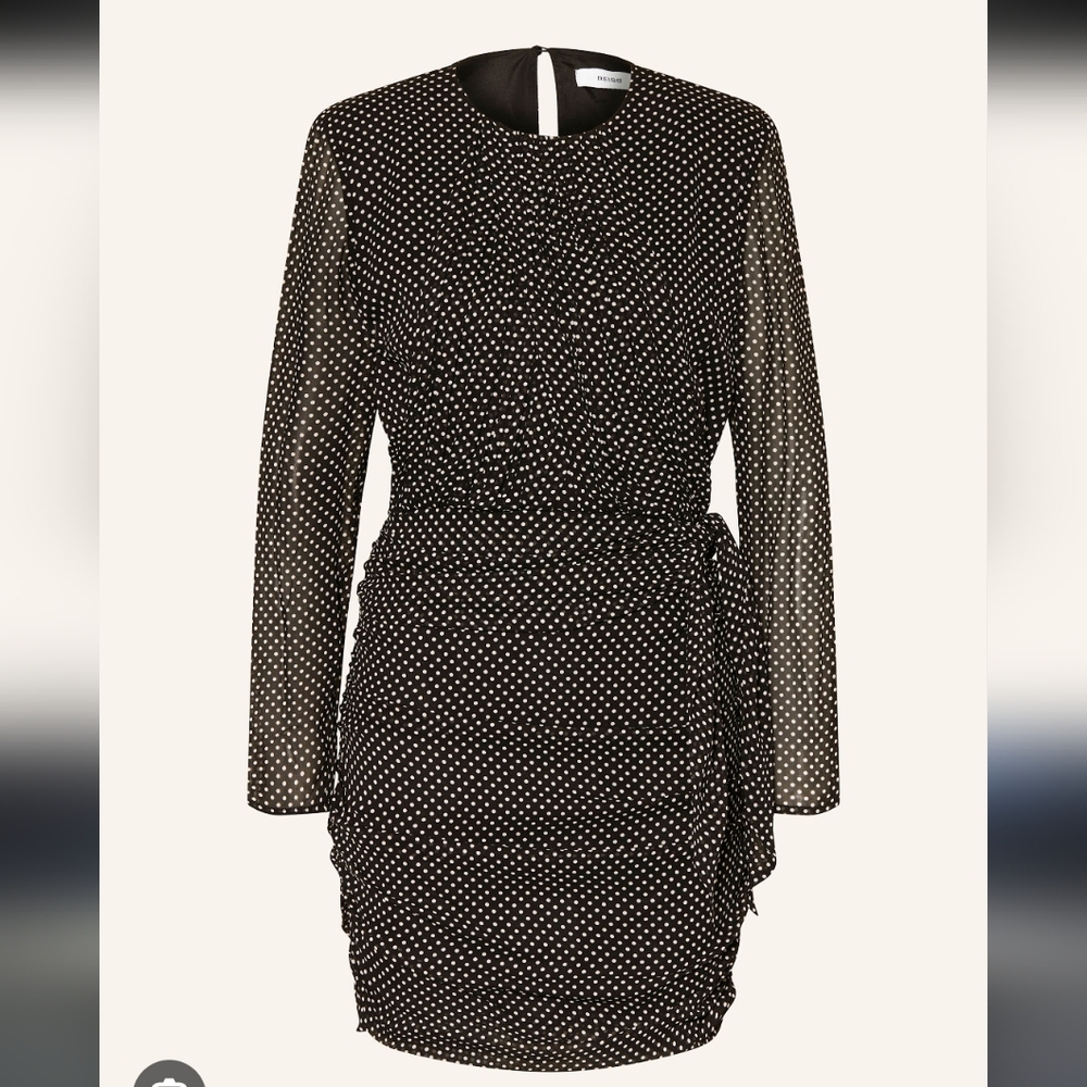 REISS Taylor Gathered Polka-Dot Mini Dress Black US 10 EUC Shoulder Pads